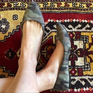 Camo pointed toe flats with studs
